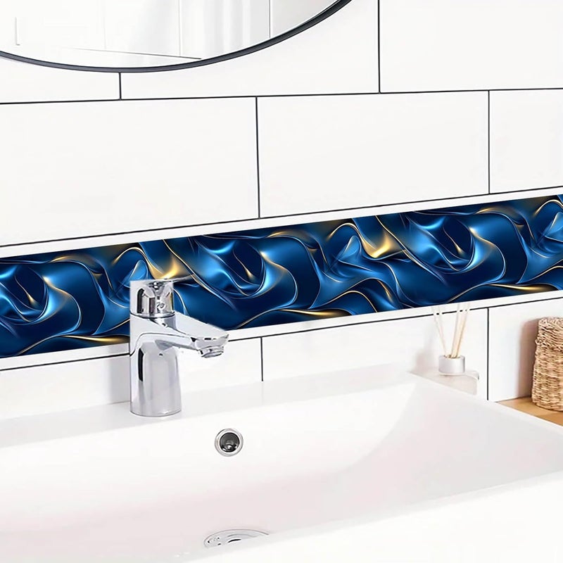 IVN Wallpaper Border Peel and Stick Decorative Wall Trim Self Adhesive Blue and Gold Wave Accent Strip for Bathroom Laundry Room Pool Area Mirror Frame Shelf Wall Edge 4x196 Inch Modern Design - Image 5